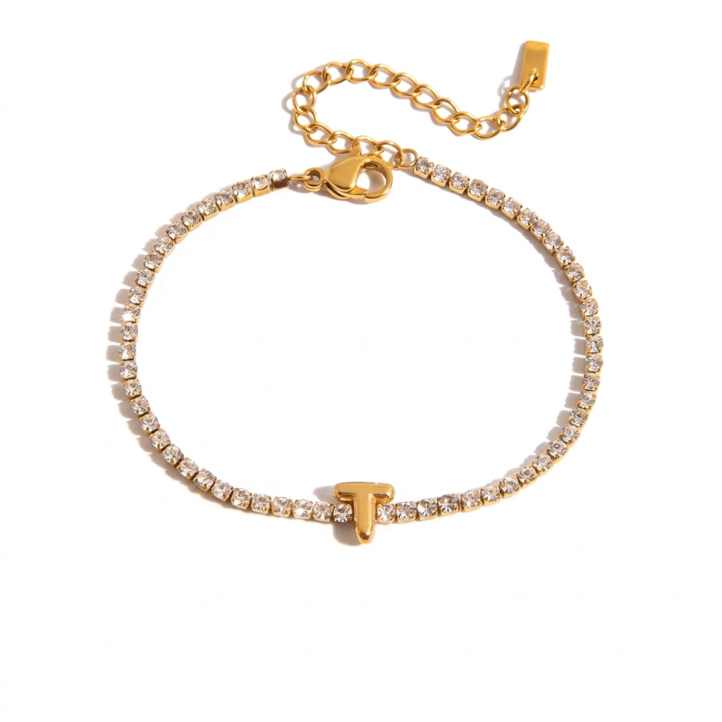 Justerbart Initial Tennis Armband 18k